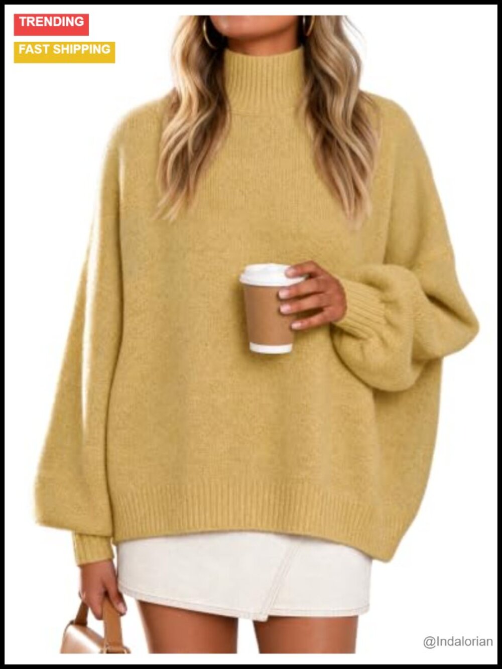 Oversized Turtleneck Pullover Sweater Cozy Winter Fuzzy Knit